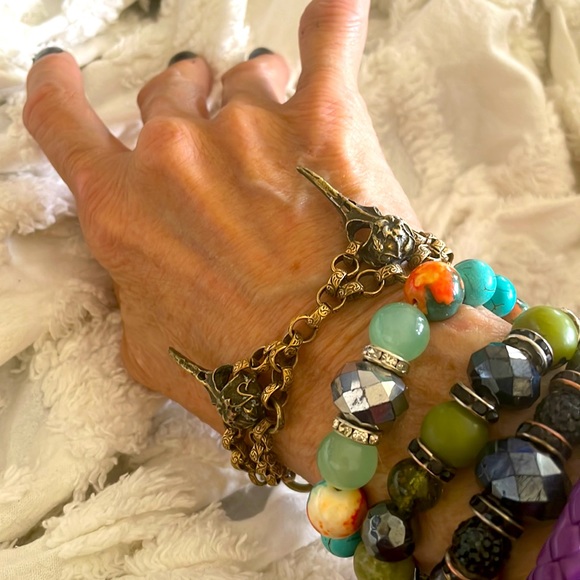 MADE TO ORDER: GOTHIC BIRD SKULL BRACELET or NECKLACE. (BRASS or CHROME)* - Picture 5 of 8